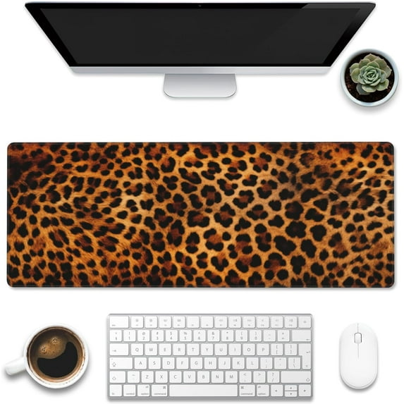 Large Gaming Mouse Pad for Desk,Leopard Print Desk Mat,Animal Spots Desk Pad, Extended Big Computer Keyboard Mouse Pad with Non-Slip Base and Stitched Edge,31.5"x11.8"