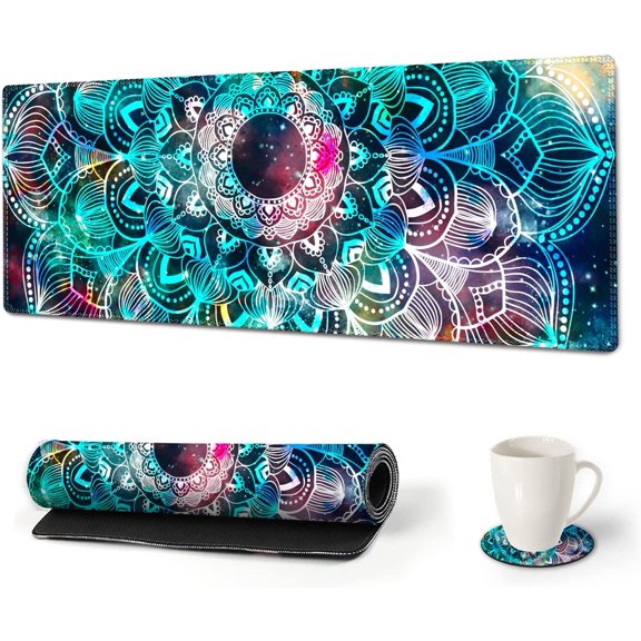 Large Gaming Mouse Pad Extended Mouse Pad with Stitched Edge, Keyboard Mouse Mat Non-Slip Rubber Base Desk Pad 31.5x11.8 inch for Office Home Game Work, Mandala