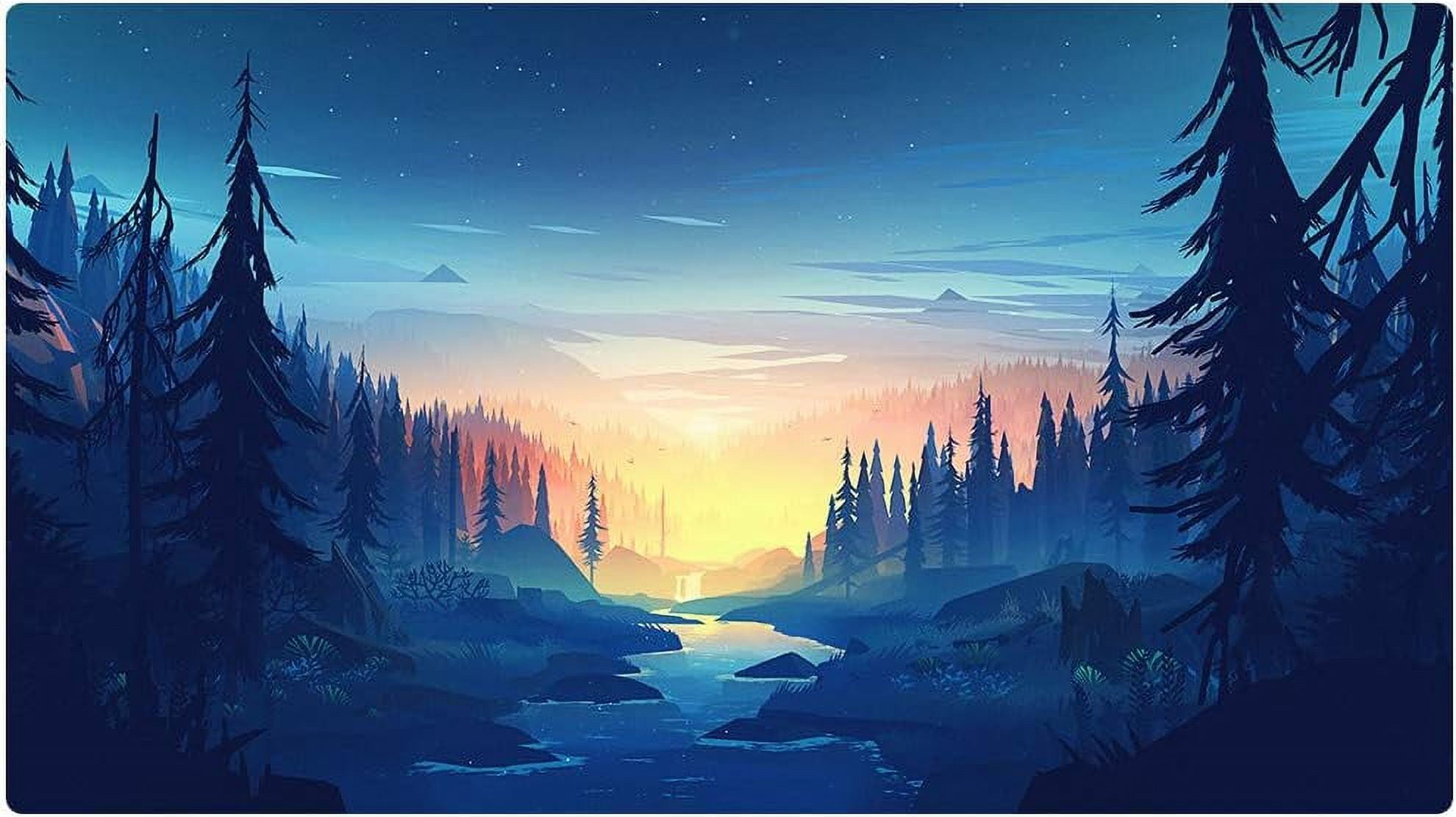 Large Gaming Mouse Pad, Extended XXL Desk Pad & Non-Slip Rubber Mat for Mice and Keyboard with Stitched Edges （90x40 Fengjing）