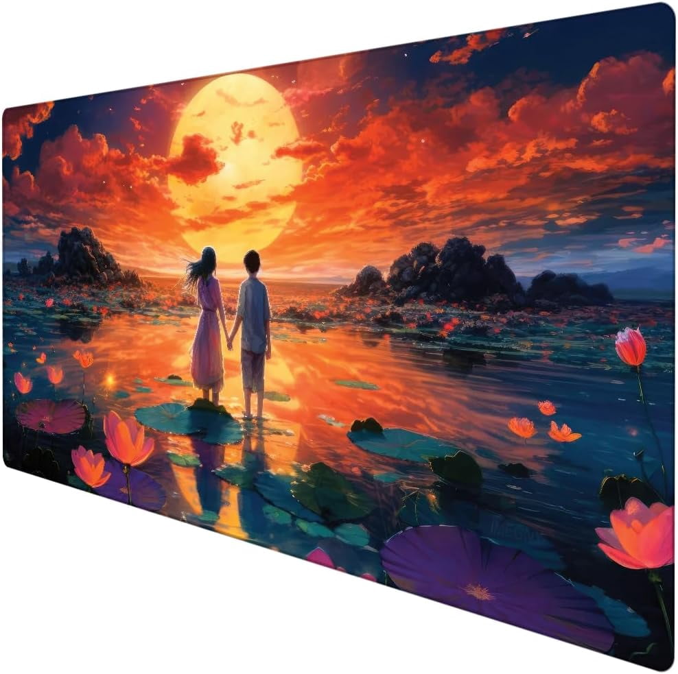 Large Gaming Mouse Pad, Extended XXL Desk Pad & Non-Slip Rubber Mat for Mice and Keyboard with Stitched Edges （90x40 carneon032）