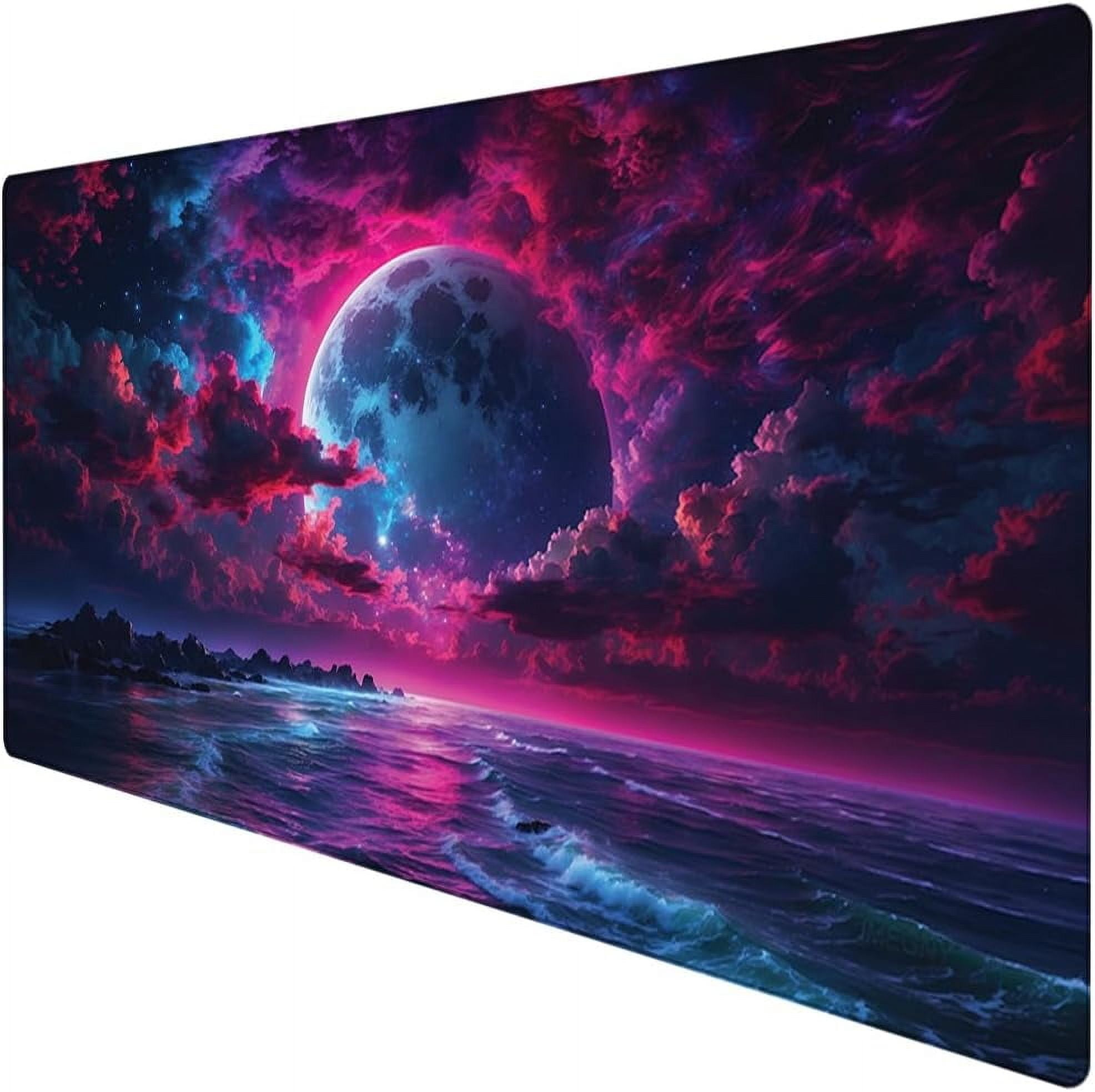 Large Gaming Mouse Pad, Extended XXL Desk Pad & Non-Slip Rubber Mat for Mice and Keyboard with Stitched Edges （90x40 citysunset034）