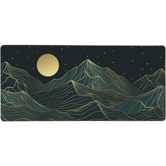 Large Gaming Mouse Pad Golden Mountain Line Moon Mouse Pad with Stitched Edges & Nonslip Rubber Base Extended XXL Long Mousepad Big Desk Mat for Company Office Work, 35.4 x 15.7 in