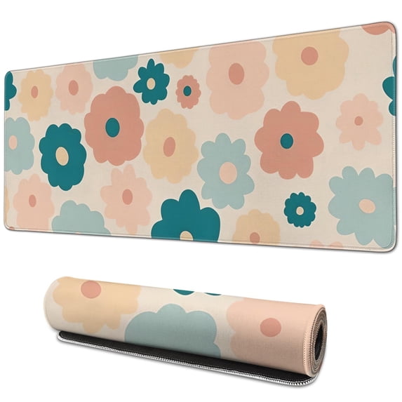 Large Gaming Mouse Pad Green Keyboard Mouse Pads Desk Stuff for Woman Office Desk Pads Computer Desk Decorations Non-Slip Rubber Base 31.5x11.8 inch for Game Office, Groovy Flowers
