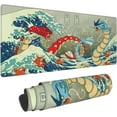 thumbnail image 1 of Large Gaming Mouse Pad,Japanese Ukiyoe Anime Dragon Mousepad,Stitched Edges,Non-Slip Rubber Base,Long Extended Desk Mouse Mat(31.5"x12"), 1 of 8