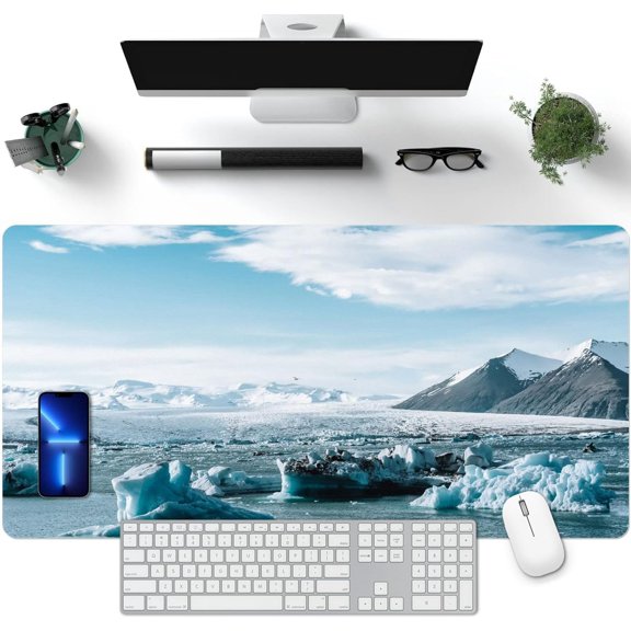 Large Gaming Mouse Pad, Landscape Painting Desk Pad, Laptop PU Mouse Pad, Waterproof Anti-Slip Desk Pad, Home Decoration Office Accessories (31.5x15.7in,Glacier)