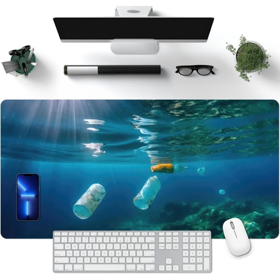 Large Gaming Mouse Pad, Landscape Painting Desk Pad, Laptop PU Mouse Pad, Waterproof Anti-Slip Desk Pad, Home Decoration Office Accessories (31.5x15.7in,Underwater)