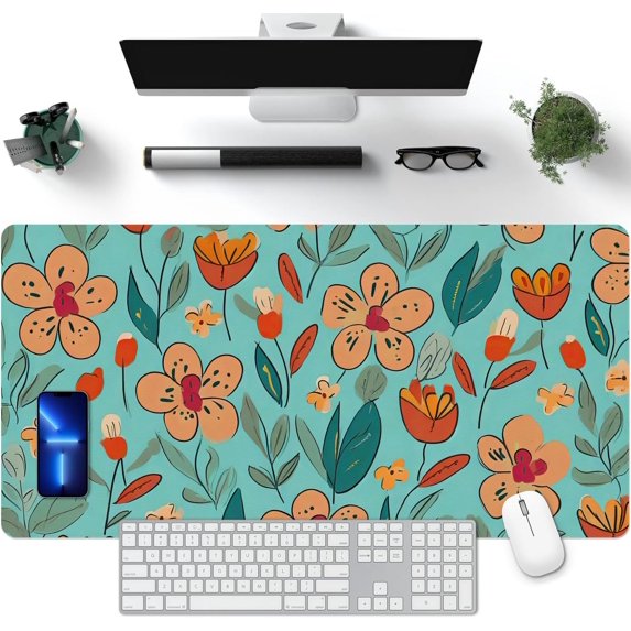 Large Gaming Mouse Pad, Landscape Painting Desk Pad, Laptop PU Mouse Pad, Waterproof Anti-Slip Desk Pad, Home Decoration Office Accessories (31.5x15.7in,Yellow Flower)