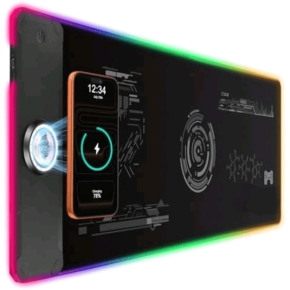 Large Gaming Mouse Pad with Magnetic Wireless Charger 15W Fast Charging, RGB Light LED Mousepad Desk Mat, Smooth Surface, Anti-Slip Rubber Base, Keyboard Pad for Gaming, MacBook, PC, Laptop - Black