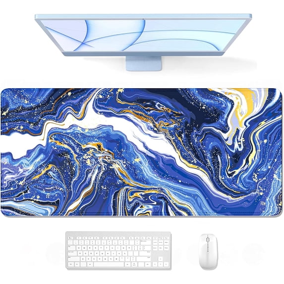 Large Gaming Mouse Pad, Marble Theme XXL 35.4 x 15.7 in Desk Pad Stitched Non-Slip Rubber Long Computer Mousepad Thin Extended Full Size Desk Mat for Desktop Laptop Wireless Mice, Blue