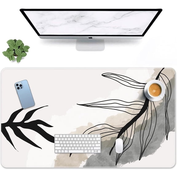 Large Gaming Mouse Pad Mid Century Abstract Art Leaves Non-Slip Desk Pad Keyboard and Mouse Desk Mat for Gamer, Office & Home, 31.5 x 15.7 in