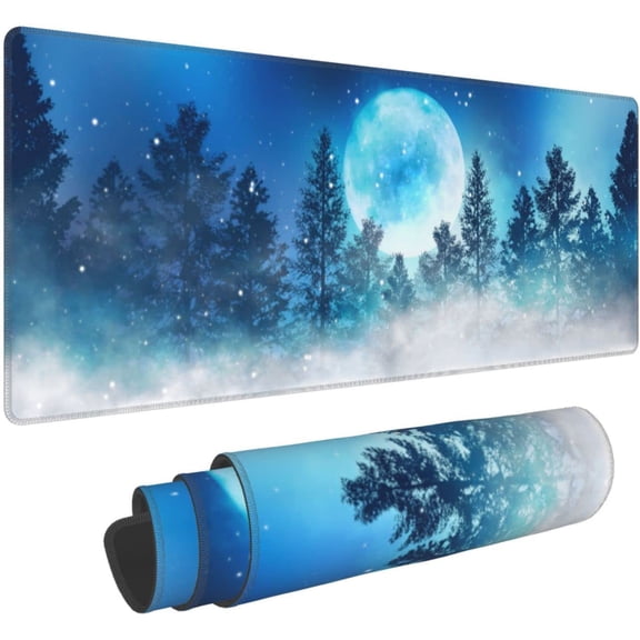 Large Gaming Mouse Pad, Mouse Pads for Wireless Mouse with Cute Funny Dark Forest Winter for Gifts, XL Big Full Desk Mousepad Keyboard with Nonslip Base, (Blue, 31.5 * 11.8 Inch)