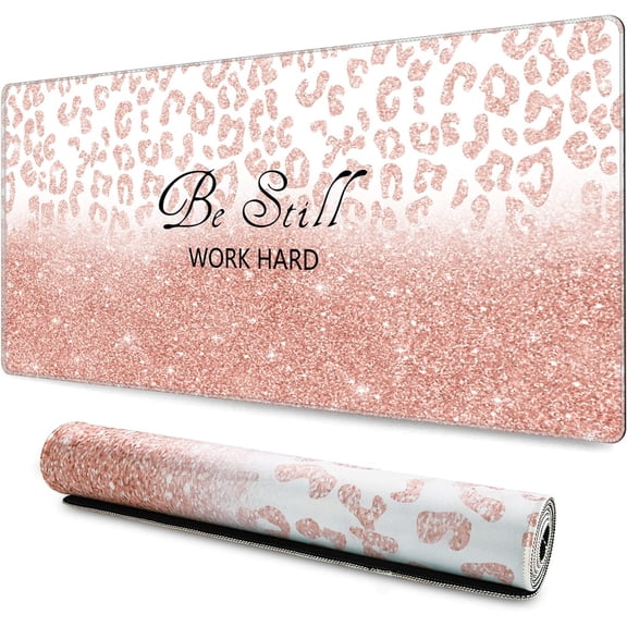 Large Gaming Mouse Pad, Non-Slip Rubber Base Water-Resistant Mousepad Desk Mat, 35.4" x 15.75" Extended Keyboard Pad Desk Pad with Stitched Edges for Home Office Gaming, Pink Rose Gold