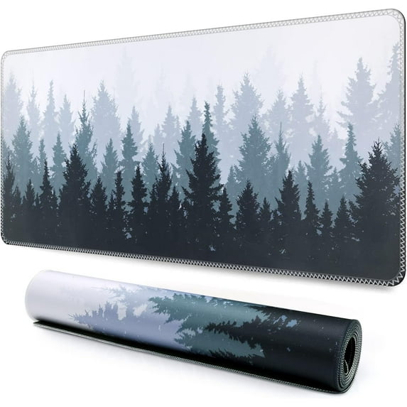 Large Gaming Mouse Pad, Non-Slip Rubber Base Water-Resistant Mousepad Desk Mat for Computer Keyboard, 35.4" x 15.75" Extended Desk Pad with Stitched Edges for Home Office Gaming, Misty Forest