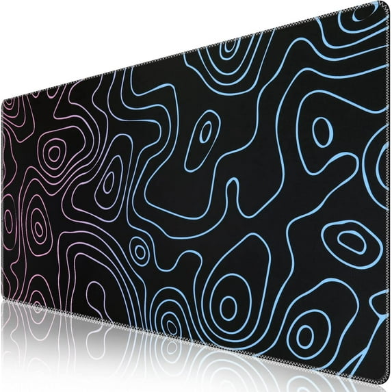 Large Gaming Mouse Pad, Non-Slip Rubber Base Water-Resistant Mousepad Desk Mat for Computer Keyboard, 35.4" x 15.75" Extended Desk Pad with Stitched Edges for Office Gaming, Contour Line-Black