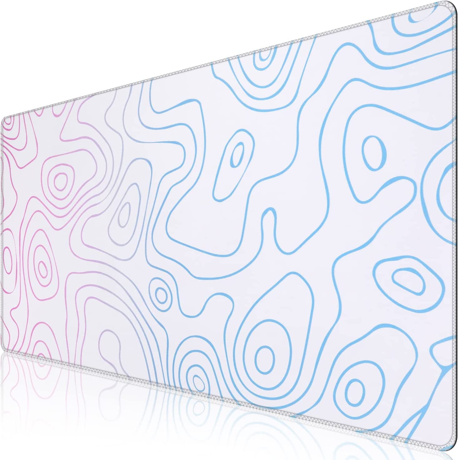 Large Gaming Mouse Pad, Non-Slip Rubber Base Water-Resistant Mousepad Desk Mat for Computer Keyboard, 35.4" x 15.75" Extended Desk Pad with Stitched Edges for Office Gaming, Contour Line-White