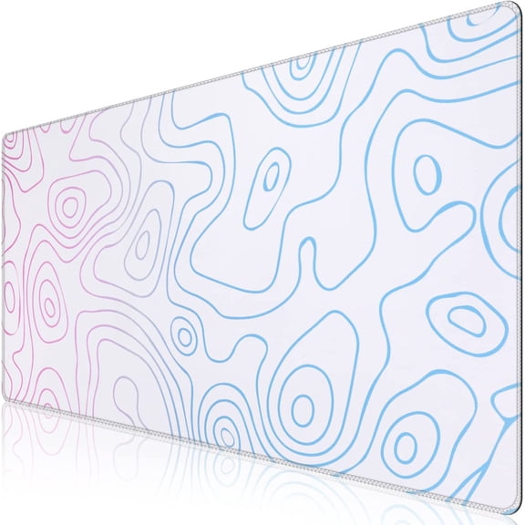 Large Gaming Mouse Pad, Non-Slip Rubber Base Water-Resistant Mousepad Desk Mat for Computer Keyboard, 35.4" x 15.75" Extended Desk Pad with Stitched Edges for Office Gaming, Contour Line-White