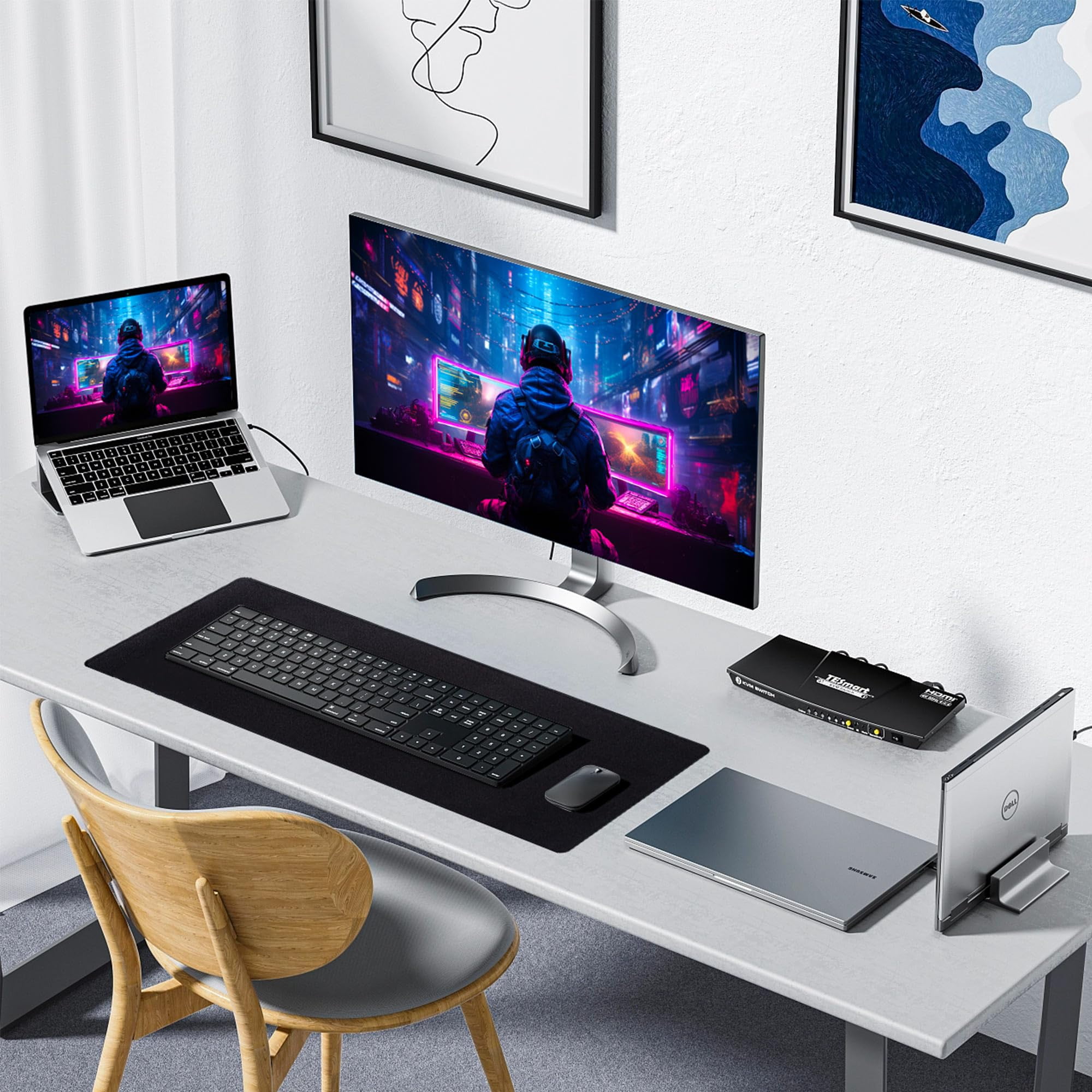 Large Gaming Mouse Pad With Non-slip Rubber Base Stitched Edge Desk Mat For Laptop Computer & Pc  Wristing Gamer Office Home 35.4"x 11.8"x 0.12" Black