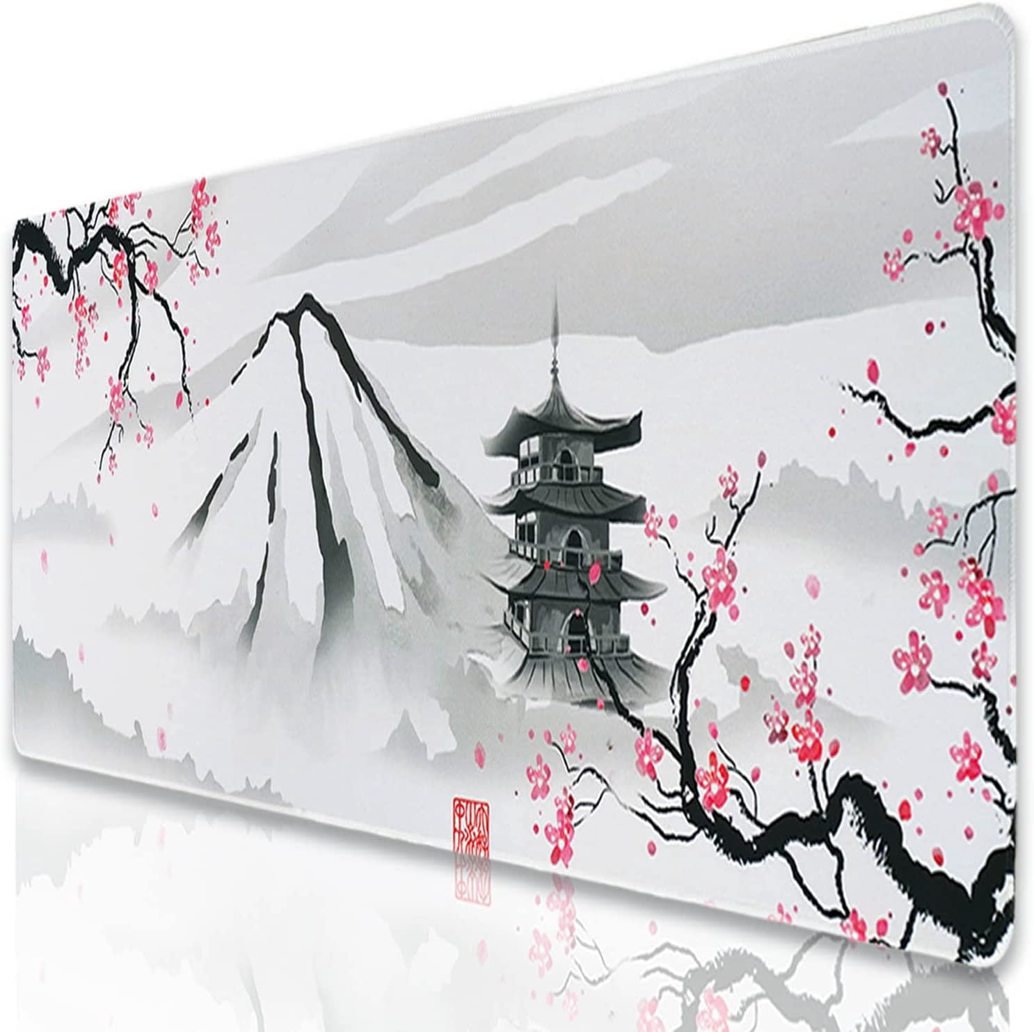 Large Gaming Mouse Pad with Seam Edge, Anti-Slip Extended Mouse Pad with Micro-Weave Cloth Surface,Waterproof Keyboard Pad, Desk Pad for Gamer Office Home XL 35.4" x 15.7" Cherry Blossom