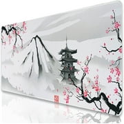 Large Gaming Mouse Pad with Seam Edge, Anti-Slip Extended Mouse Pad with Micro-Weave Cloth Surface,Waterproof Keyboard Pad, Desk Pad for Gamer Office Home XL 35.4 x 15.7 Cherry Blossom