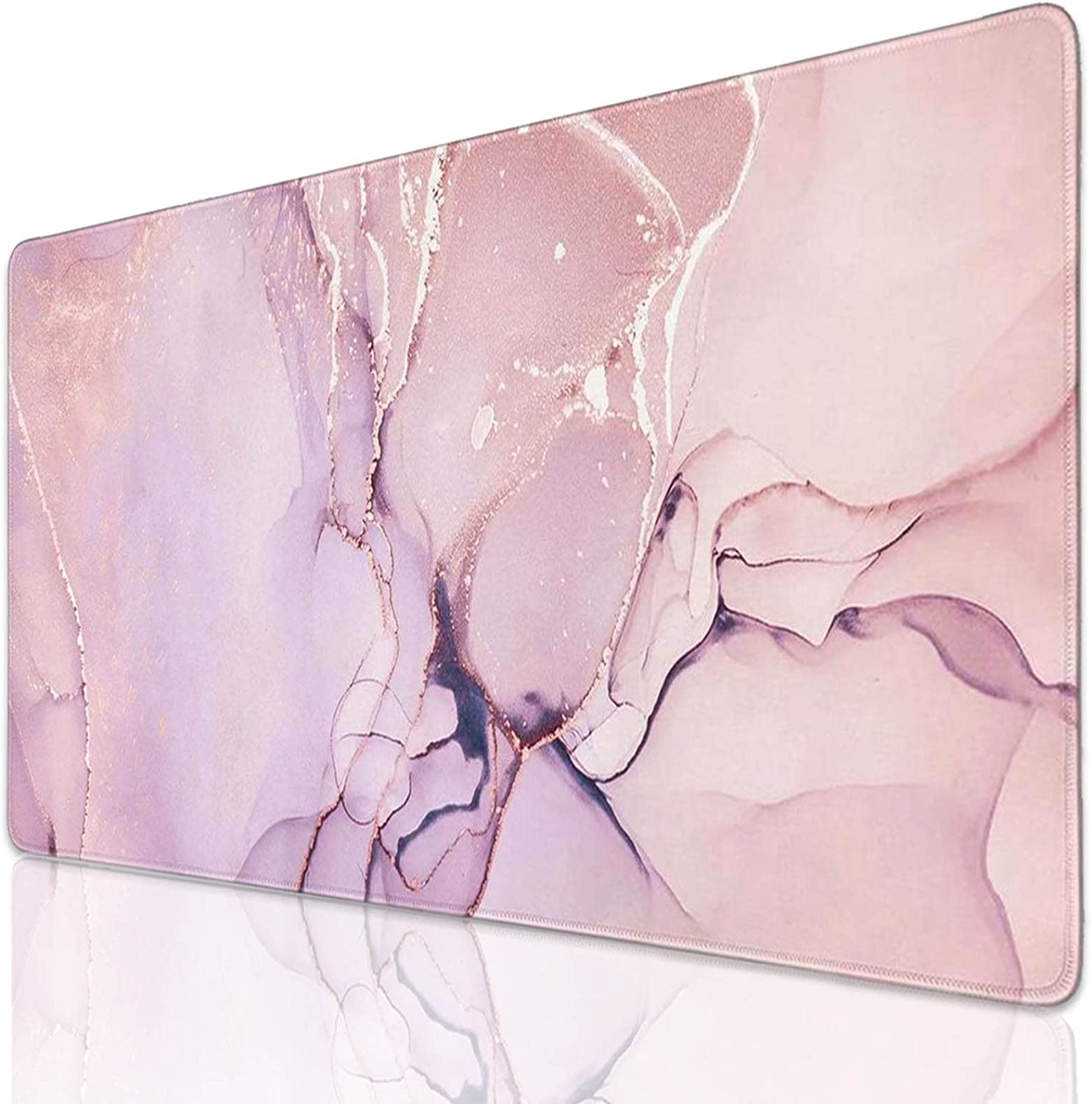Large Gaming Mouse Pad with Seam Edge, Anti-Slip Extended Mouse Pad with Micro-Weave Cloth Surface,Waterproof Keyboard Pad, Desk Pad for Gamer Office Home XXL 31.5" x 15.7" in Pink Marble