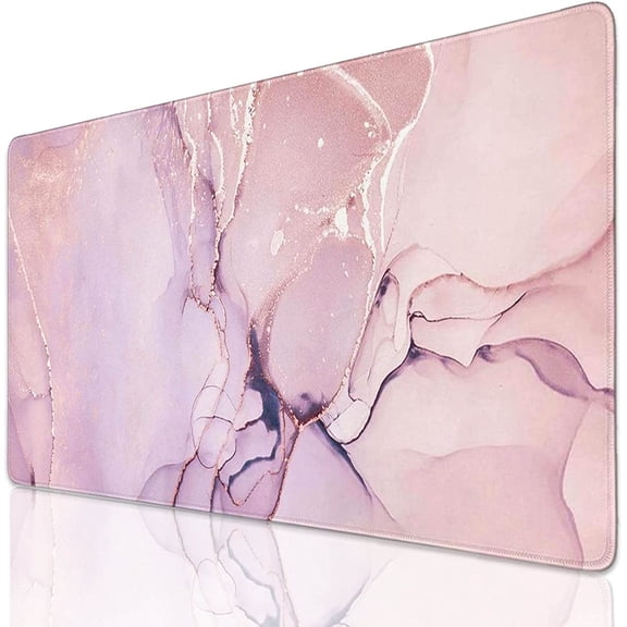 Large Gaming Mouse Pad with Seam Edge, Anti-Slip Extended Mouse Pad with Micro-Weave Cloth Surface,Waterproof Keyboard Pad, Desk Pad for Gamer Office Home XXL 31.5" x 15.7" in Pink Marble