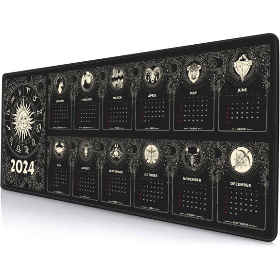 Large Gaming Mouse Pad with Stitched Edges, 2024 Calendar Desk Mat Extended Keyboard Pad, Non-Slip Rubber Base Desk Pad for Keyboard and Mouse, 31.5X11.8 inch, Constellations