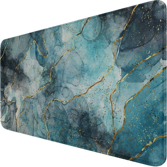 Large Gaming Mouse Pad with Stitched Edges, (31.5X15.7In) Durable Non-Slip Natural Rubber Base, Waterproof Computer Keyboard Pad Mat for Esports Pros/Gamer/Desktop/Office/Home- Marble Blue