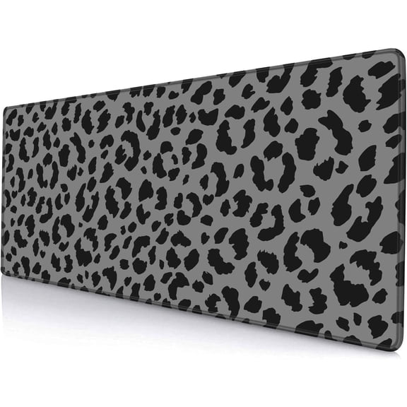 Large Gaming Mouse Pad with Stitched Edges, Black Leopard Desk Mat Extended Keyboard Pad, Non-Slip Rubber Base Desk Pad for Keyboard and Mouse, 31.5X11.8 inch