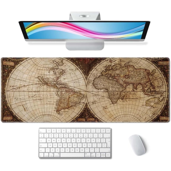 Large Gaming Mouse Pad with Stitched Edges, Desk Mat Extended Keyboard Pad, Non-Slip Rubber Base Desk Pad for Laptop, Office, Home, 31.5X11.8 inch Vintage World Map