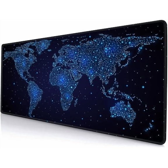 Large Gaming Mouse Pad with Stitched Edges, Desk Pad Extended Keyboard Mat, Non-Slip Rubber Base Mousepads for Laptop, Office, Home, 31.5X11.8 inch Galaxy World Map