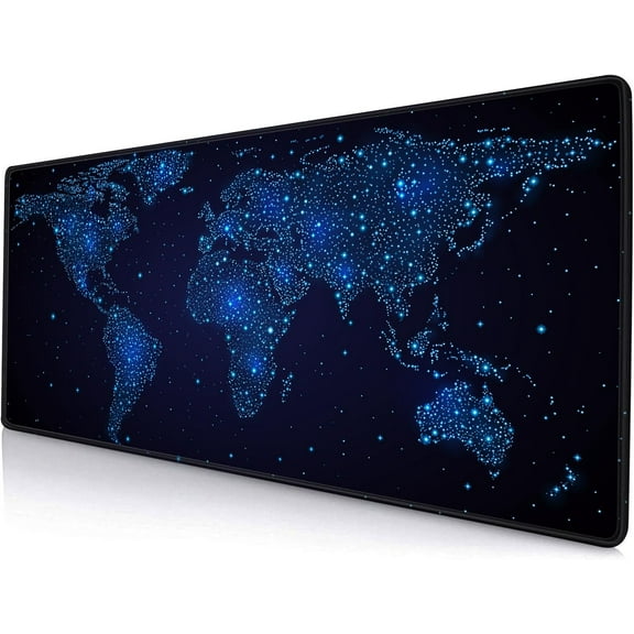 Large Gaming Mouse Pad with Stitched Edges, Desk Pad Extended Keyboard Mat, Non-Slip Rubber Base Mousepads for Laptop, Office, Home, 31.5X11.8 inch Galaxy World Map