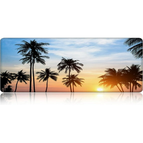 Large Gaming Mouse Pad with Stitched Edges Extended Desk Mousepad with Superior MicroWeave Cloth NonSlip Base, WaterResistant Keyboard Pad for Gamers, Office & Home Tropics Theme (31.5"x11.8")