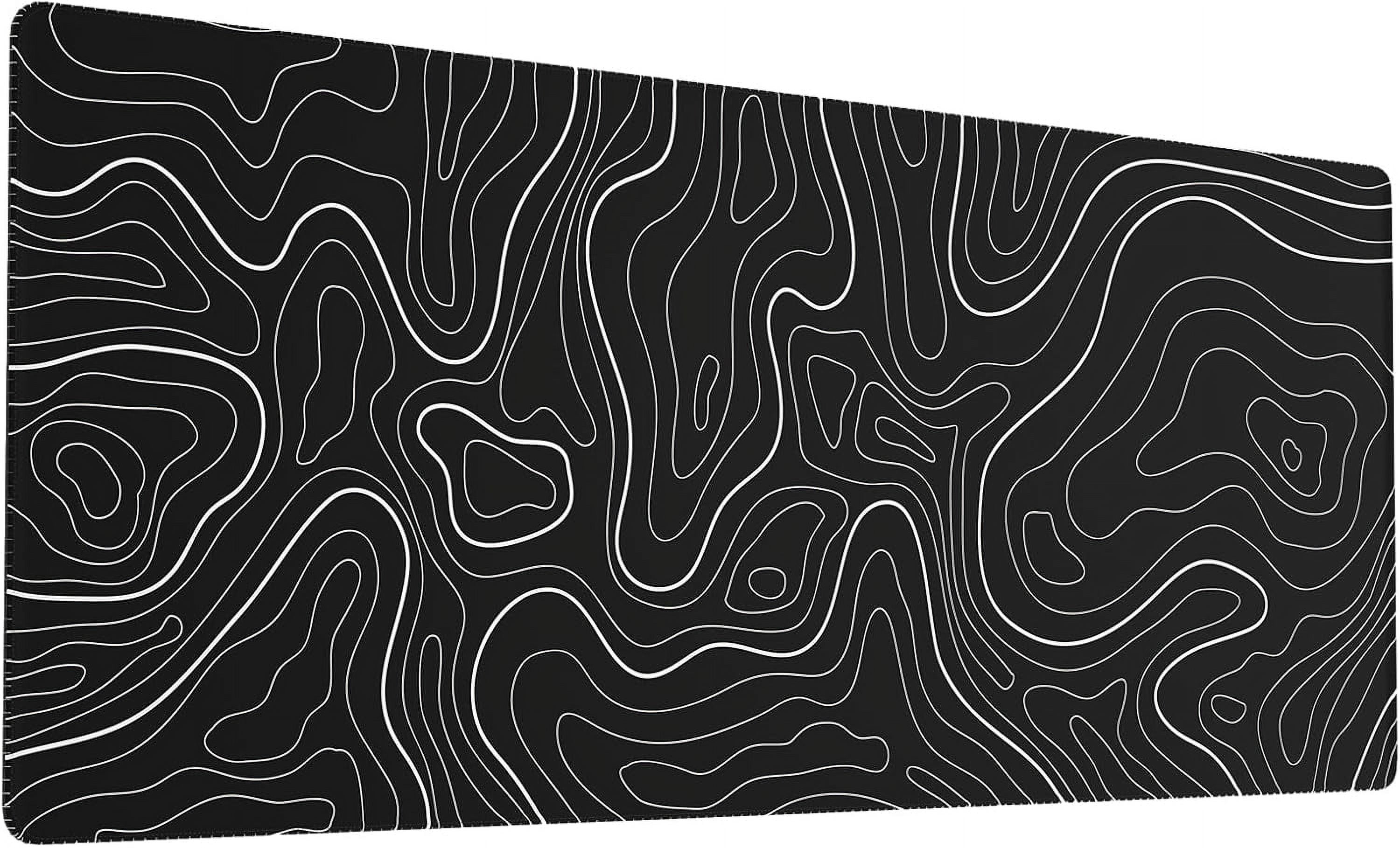 Large Gaming Mouse Pad with Stitched Edges, Topographic Map Topo Mousepad Gaming, Extended XL Large Mousepad with Anti-Slip Base, Cool Mouse Pads for Desk, 31.5 x 11.8 in, Black