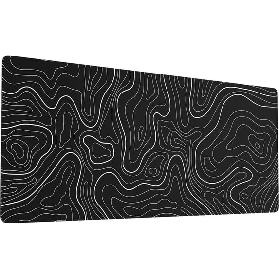 Large Gaming Mouse Pad with Stitched Edges, Topographic Map Topo Mousepad Gaming, Extended XL Large Mousepad with Anti-Slip Base, Cool Mouse Pads for Desk, 31.5 x 11.8 in, Black