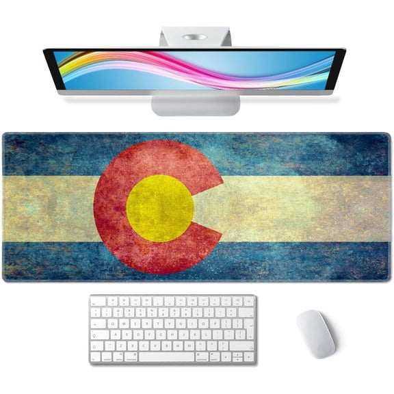 Large Gaming Mouse Pad with Stitched Edges, Vintage Colorado State Flag Desk Mat, Extended Keyboard Pad, Non-Slip Rubber Base Desk Pad for Keyboard and Mouse, 31.5X11.8 inch