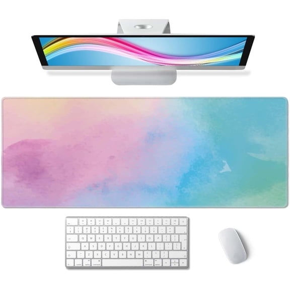 Large Gaming Mouse Pad with Stitched Edges, Watercolor Batik Desk Mat Extended Keyboard Pad, Non-Slip Rubber Base Desk Pad for Keyboard and Mouse, 31.5X11.8 inch