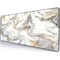 thumbnail image 1 of Large Gaming Mouse Pad with Stitched Edges, White Gray Golden Marble Desk Mat, Extended Keyboard Pad, Non-Slip Rubber Base Desk Pad for Keyboard and Mouse, 31.5X11.8 inch, 1 of 12