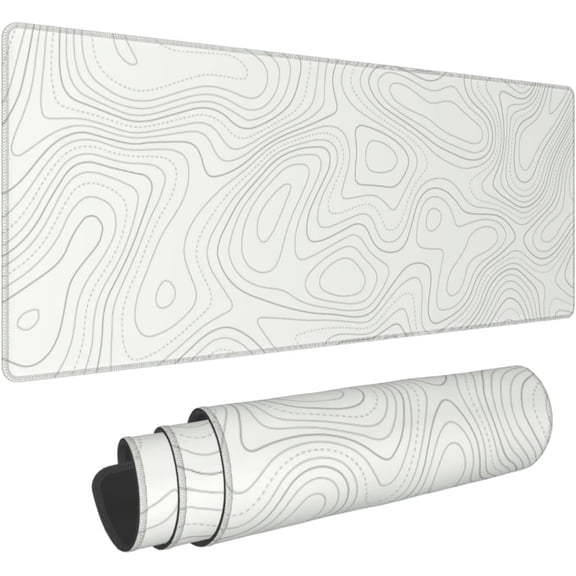 Large Gaming Mouse Pad, Topographic Map XL Mousepad, Extended Abstract Lines Keyboard Mats for Desk, Long Contour Maps Computer Deskpad, Loptop Pads for Women Office, (White, 31.5 * 11.8 in)