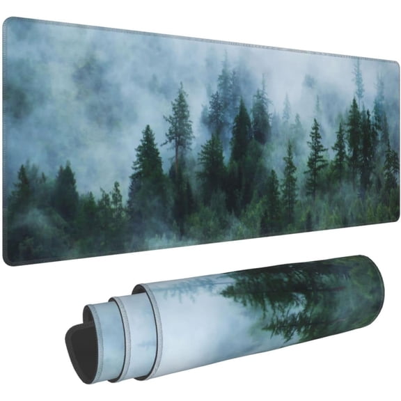 Large Gaming Mouse Pad, XL Mousepad Design with Foggy Mountains and Forest, Extended Keyboard Mats for Desk, Waterproof Long Computer Deskpad Loptop Pads for Women Office, 31.5 * 11.8 in