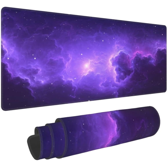 Large Gaming Mouse Pad, XL Mousepad Design with Galaxy Space Nebula, Stitched Non-Slip Extended Keyboard Mats for Desk, Big Long Computer Loptop Pads Gifts for Women, (Purple, 31.5 * 11.8 in)