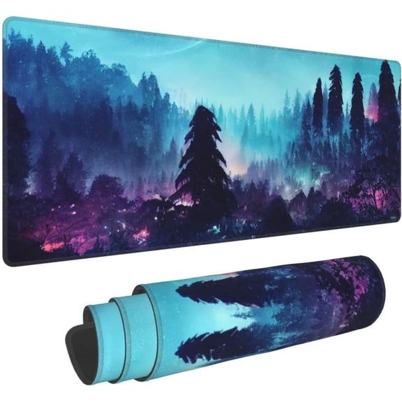 Large Gaming Mouse Pad XL, Neon Forest Full Desk Mousepad with Stitched, Waterproof Non-Slip Base Keyboard Pad, PC Laptop Computer Mat Gifts for Men Office Decor, (Purple, 31.5 * 11.8 in)