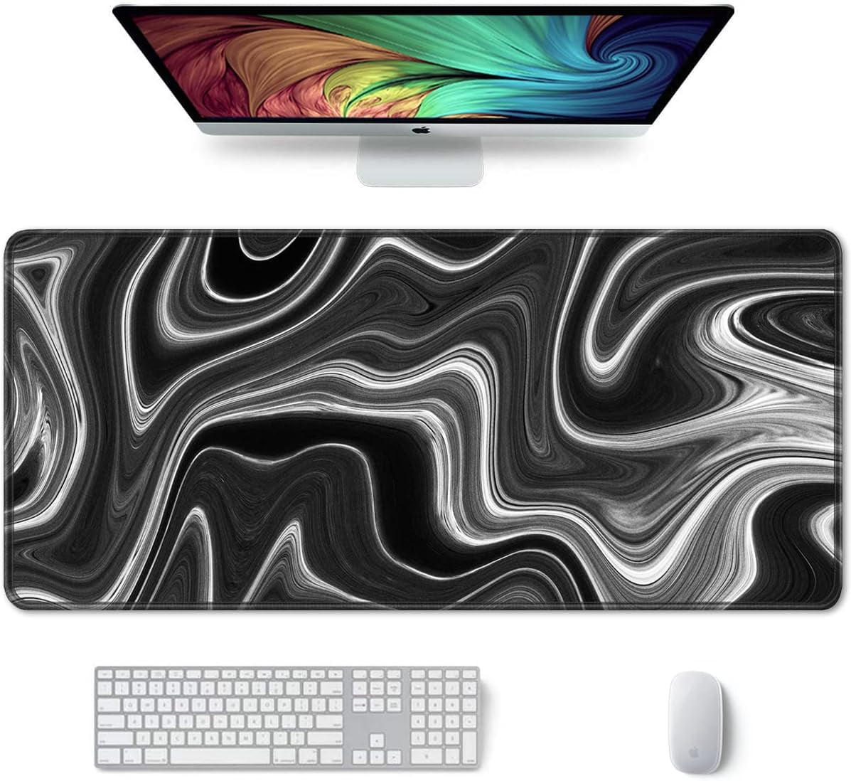 Large Gaming Mouse Pad, XXL Desk Pad, 35.4 x 15.7 Inch, Non-slip Rubber Base, Stitched Edges, Superior Surface, Waterproof Keyboard Mat, Large Mousepad for Gamer, Office & Home, Abstract Contour