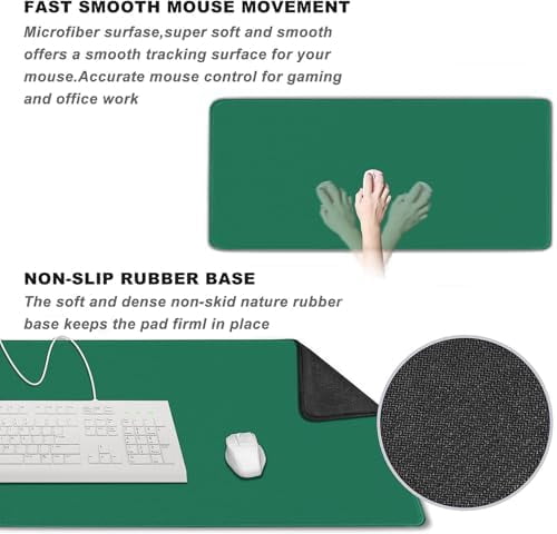 Large Gaming Mouse Pad, XXL Extended Computer Keyboard Mouse Mat with Stitched Edges, 31.5" x 15.7" Non-Slip Waterproof Rubber Base Office Big Long Mousepad for Work, Game, Office, Home, Green