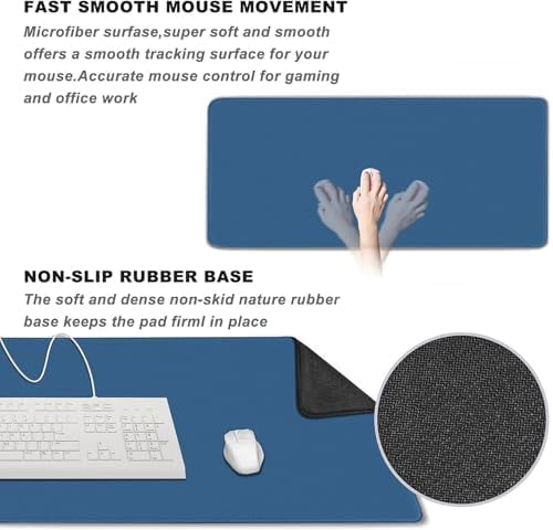 Large Gaming Mouse Pad, XXL Extended Computer Keyboard Mouse Mat with Stitched Edges, 31.5" x 15.7" Non-Slip Waterproof Rubber Base Office Big Long Mousepad for Work, Game, Office, Home, Blue