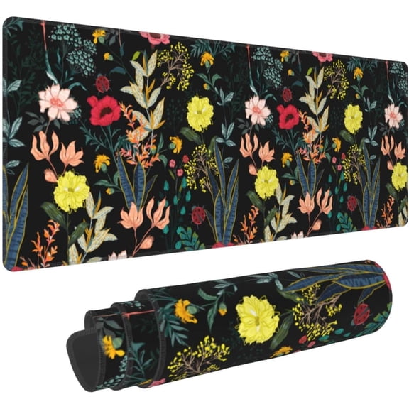 Large Gaming Mousepad, Blooming Botanical Flower Extended XL Cute Mouse Pad, Big Long Full Non-Slip Base Floral Computer Mat for Desk, Laptop Keyboard Pad Gifts for Women Office Decor, 31.5*11.8 Inch