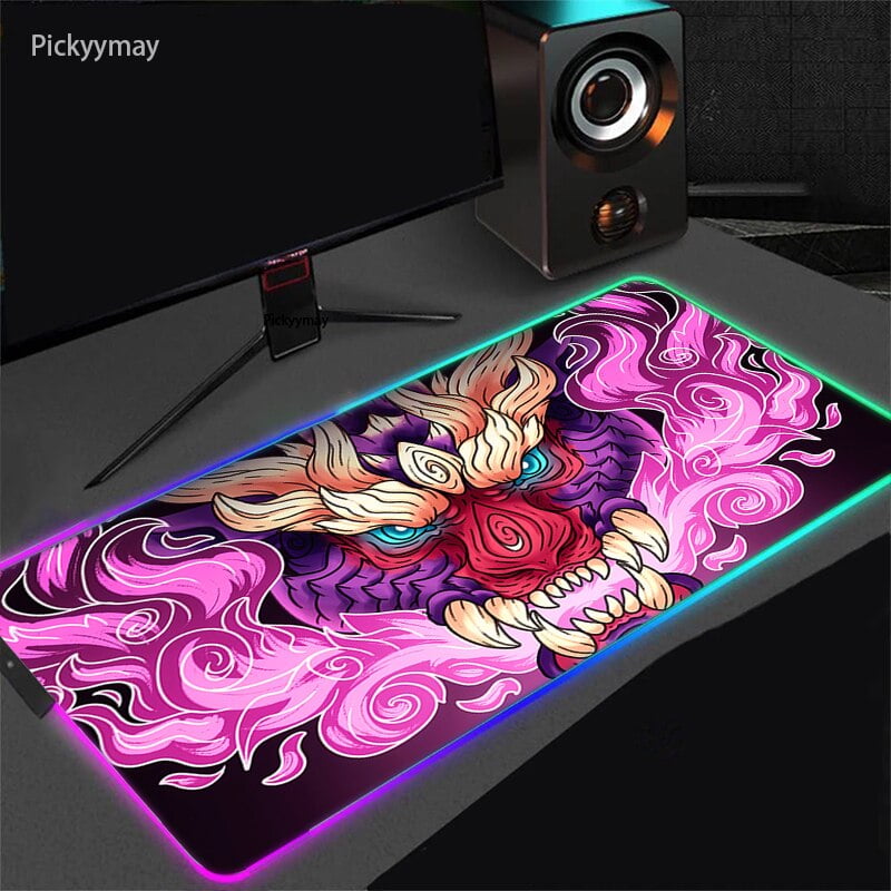 Large Gaming RGB Mouse Pad Dragon Anime Mousepad LED Glow Gamer