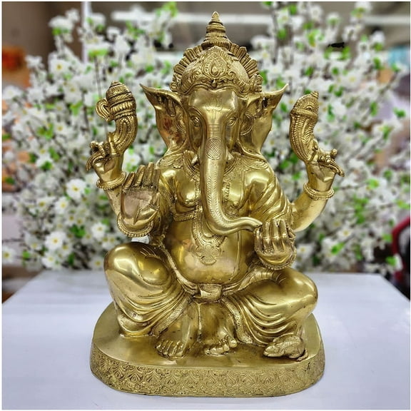 Large Ganesha Statue in Brass Ganesh Figurine Ganesha Idol Handmade Ganesha Sculpture Elephant God Idol Ganesha for New Beginning Ganpati Statue Indian Home Temple Decor Ganesh - AtoZ India Cart