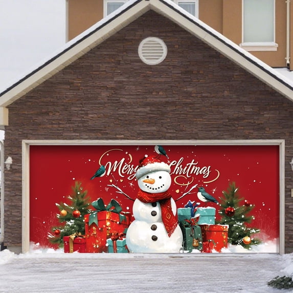 Large Garage Door Banner Outdoor for Holiday Season Festive Xmas Front Porch Welcome Sign Featuring Santa Sleigh Reindeer Snowman Durable Design