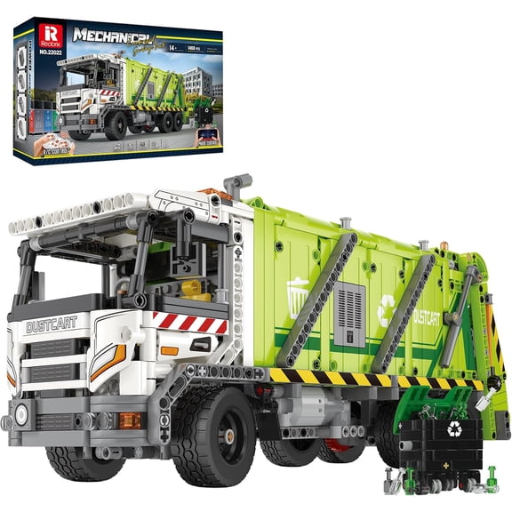 Large Garbage Truck Building Block Toy Set for Adult, Compressed Garbage Truck with RC Control & Interactive Features, Creative Birthday Gift 22022 with 1468 Pieces