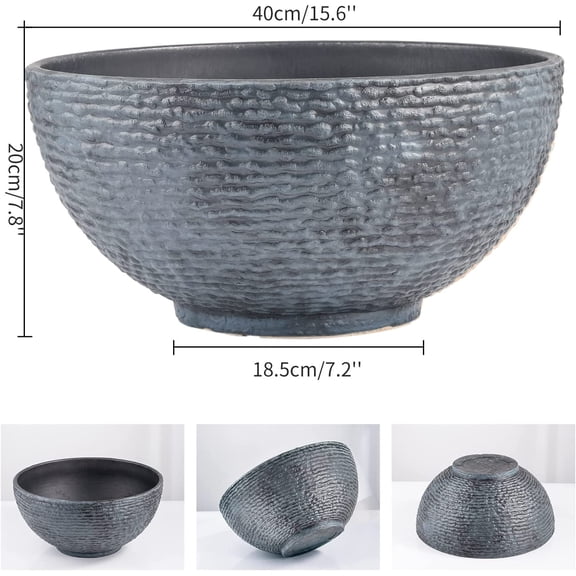 Large Garden Bowl Planter Water Plant Pot, Miniature Landscaping Succulent Planter, 15.6 Inch Marble Texture Water Lily Pots, Small Fountain Base Mini Fish Pond Bird Bath